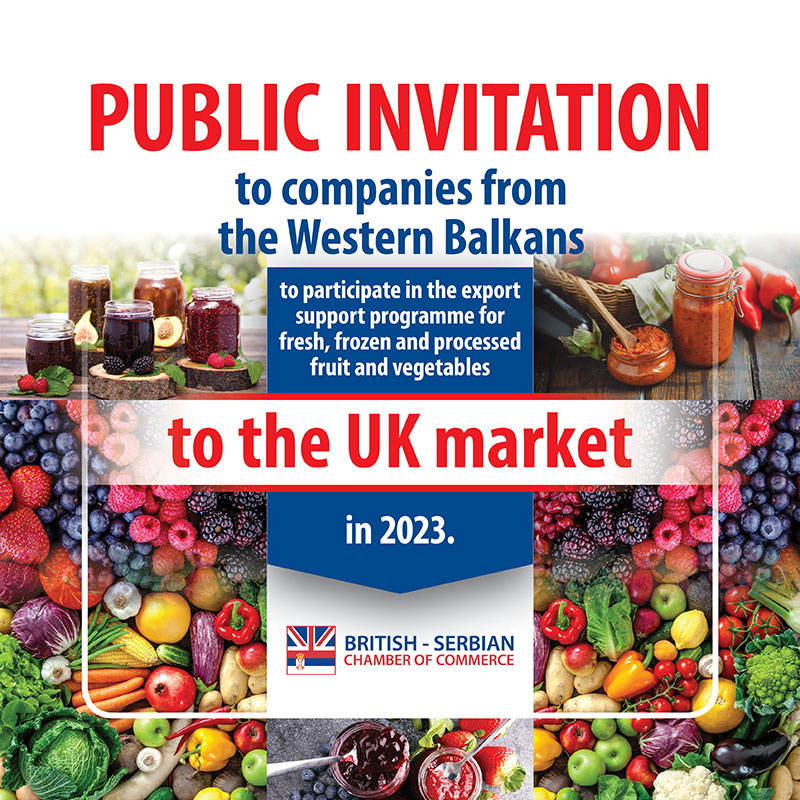 Public invitation to companies from the Western Balkans to participate in the Export Support Programme for Fresh, Frozen and Processed Fruits and  Vegetables to the UK Market in 2023