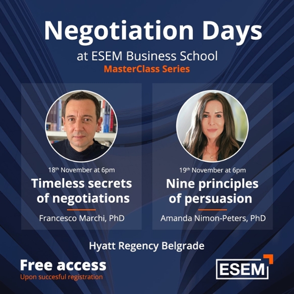 ESEM MasterClass series “Negotiation days”, 18th and 19th November, Belgrade